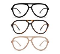 AMOMOMA 3 Pack Retro Aviator Reading Glasses for Women Men,Classic Large Oversized Reader Blue Light Computer Frame AM6111 C1+C2+C4 1.5X