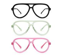 AMOMOMA 3 Pack Retro Pilot Reading Glasses for Women Men Classic Large Oversized Blue Light Computer Frame AM6111 C1+C5+C7 0.00