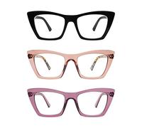AMOMOMA AM6028 Oversized Reading Glasses for Women Cat Eye Blue Light Computer Reader, Ac1 Blk+c3 Light Brown Glass + C4 Purple Crystal, 52-19-145