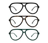 AMOMOMA AM6111 Retro Reading Glasses for Men and Women Classic Design Large Plus Size Blue 3 Pack C1 Black+C2 Tortoise + C3 Milk Green 57-15-143