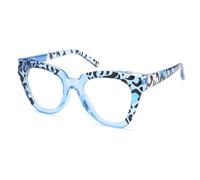 AMOMOMA Modern Oversized Blue Light Reading Glasses for Women Stylish Square Cat Eye Glasses AM6146, Ac1. Leopard Blue Crystal, 50-21-143