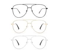 AMOMOMA Trendy Aviator Reading Glasses for Women,Men Blue Light Blocking Computer Readers Retro Metal Frame AM6162, Black&Gold&Silver 1.50x