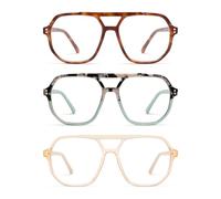 AMOMOMA Trendy Retro Aviator Reading Glasses for Women Men,Classic Large Oversized Reader Blue Light Computer Frame AM6145C6+C7+C9 1.00x