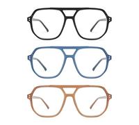 AMOMOMA Trendy Retro Aviator Reading Glasses for Women Men,Classic Large Oversized Reader Blue Light Computer Frame AM6145 C1+C2+C3 1.75x