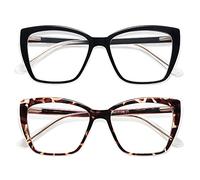 AMOMOMA Trendy TR90 AM6031 Stylish Square Reading Glasses with Blue Light, C1 Black + C6 Tortoise Shell, 55-17-147
