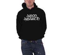 Amon Amarth Hoodie Grey Skull Band Logo Official Mens Black Pullover M