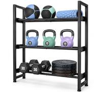 AMONAX 3 Tier Dumbbell Rack, Heavy Duty Steel Weight Storage Rack for Home Gym, Adjustable Shelf Rails for Dumbbells, Kettlebells, Weight Plates and Gym Accessories, Black