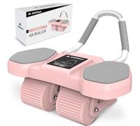 Amonax Ab Roller Exercise Wheel, Four Wheel Abs Trainer with Elbow Support, Abdominal Exercise Equipment for Core Abs, Automatic Rebound Abs Workout Equipment For Home Gym Men Women Use (Pink Assist)
