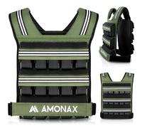 Amonax Adjustable Weighted Vest for Women and Men, 0.8-10kg/1.1-20kg/1.5-30kg Reflective Running Vest with Light Weights, Ideal for Fitness Workout, Muscle Building & Home Gym Strength (Green - 30kg)