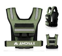 Amonax Adjustable Weighted Vest for Women and Men, 0.8-10kg/1.1-20kg/1.5-30kg Reflective Running Vest with Light Weights, Ideal for Fitness Workout, Muscle Building & Home Gym Strength (Green - 10kg)