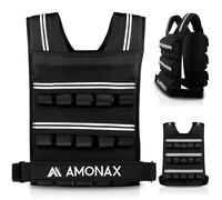 Amonax Adjustable Weighted Vest for Women and Men, 0.8-10kg/1.1-20kg/1.5-30kg Reflective Running Vest with Light Weights, Ideal for Fitness Workout, Muscle Building & Home Gym Strength (Black - 30kg)