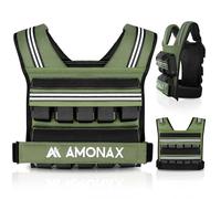 Amonax Adjustable Weighted Vest for Women and Men, 0.8-10kg/1.1-20kg/1.5-30kg Reflective Running Vest with Light Weights, Ideal for Fitness Workout, Muscle Building & Home Gym Strength (Green - 20kg)