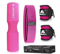 AMONAX Barbell Squat Pad, Extra Thick Foam Padding for Neck & Shoulder Support, Heavy Duty Gym Fitness Workout Cover for Women Hip Thrusts, Weight Lifting and Heavy Squats (Pink 3 in 1 Combi Set)