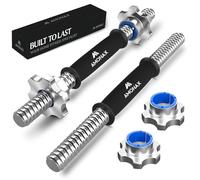 Amonax Cast Iron Dumbbell Bar, 16 Inches Weight Bar Dumbbell Handle with 4 Metal Dumbbell Spinlock Collars, Dumbbell Bars Pair for Standard 1" Weight Plates, Gym Equipment for Home Weights