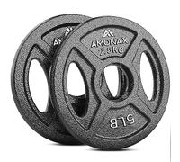 Amonax Cast Iron Weight Plates Set, 2.5kg, 5kg, 10kg Dumbbell Plates for 1 Inch Weight Bars, Metal Barbell Plates for Weight Lifting Hip Thrust, Steel Weight Plates (2Inch 2.5KG x 2 | Tri-Grip)