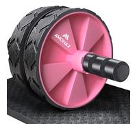 Amonax Convertible Ab Wheel Roller with Large Knee Mat for Core Abs Rollout Exercise. Double Wheel Set with Dual Fitness Strength Training Modes at Gym or Home (Pink)