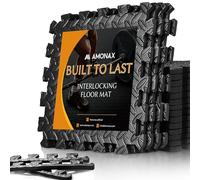 Amonax Gym Flooring Mats, Eva Foam Exercise Mat, 60cm X 60cm Large Interlocking Floor Mats, Thick Heavy Duty Garage Floor Tiles Exercise Equipment Mat, Puzzle Floor Mats (Black, 8 Tiles (32 Sq Ft))