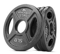 Amonax Olympic Weight Plates, 2.5kg to 30kg Cast Iron Tri-Grip Barbell Plates Set with Rubber Coating for Olympic Bars, 2 Inch Weight Discs for Deadlifts (2.5KG x 4 | Cast Iron)