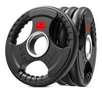 Amonax Olympic Weight Plates, 2.5kg to 30kg Cast Iron Tri-Grip Barbell Plates Set with Rubber Coating for Olympic Bars, 2 Inch Weight Discs for Deadlifts, Bench Press & Home Gym Strength Training