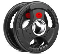 Amonax Olympic Weight Plates, 2.5kg to 30kg Cast Iron Tri-Grip Barbell Plates Set with Rubber Coating for Olympic Bars, 2 Inch Weight Discs for Deadlifts (2.5KG x 2 | Rubber Coated)