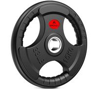 Amonax Weight Plates with Rubber Coating, 2 Inch Weight Plates for Olympic Bar, 2.5-30kg Cast Iron Tri-Grip Barbell Plates Set, Weight Discs for Home Gym Strength Training (Rubber Coated, 15KG x 1)