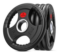 Amonax Weight Plates with Rubber Coating, 2 Inch Weight Plates for Olympic Bar, 2.5-30kg Cast Iron Tri-Grip Barbell Plates Set, Weight Discs for Home Gym Strength Training (Rubber Coated, 5KG x 4)