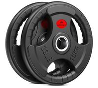 Amonax Weight Plates with Rubber Coating, 2 Inch Weight Plates for Olympic Bar, 2.5-30kg Cast Iron Tri-Grip Barbell Plates Set, Weight Discs for Home Gym Strength Training (Rubber Coated, 15KG x 2)