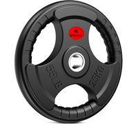 Amonax Weight Plates with Rubber Coating, 2 Inch Weight Plates for Olympic Bar, 2.5-30kg Cast Iron Tri-Grip Barbell Plates Set, Weight Discs for Home Gym Strength Training (Rubber Coated, 25KG x 1)