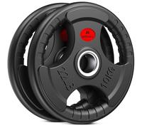 Amonax Weight Plates with Rubber Coating, 2 Inch Weight Plates for Olympic Bars, 2.5kg to 30kg Cast Iron Tri-Grip Barbell Plates Set (Rubber Coated, 10KG x 2)