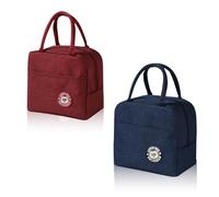 AMONENZ 2 Pieces Insulated Lunch Bag Kids, Cooler Bag Small, Foldable Cute Lunch Bag with Insulated Foil for Office, Camping, Travel (Burgundy & Navy Blue)