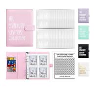 AMONENZ Rosa Sparchallenge Budget Planner, Budget Planner A5, Faux Leather Budget Binder, Money Saving Challenge with 100 Envelopes, for Home, School, Office