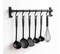 AMONENZ Utensil Rack 40 cm, Wall Hanger with 6 Movable Hooks, Aluminum Hook Kitchen, Black Shelf with Hooks, for Hanging Chopping Boards, Spoons, Scissors