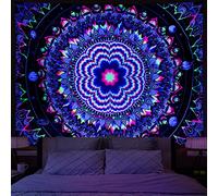 Amonercvita Blacklight Mandala Tapestry Trippy Galaxy Stars Wall Hanging Hippie Black Light Poster for Living Room