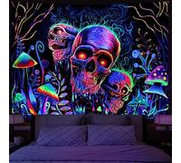 Amonercvita Blacklight Skull Tapestry Trippy Skeleton Wall Tapestries UV Reactive Neon Plants Trees Tapestries Aesthetic Galaxy Space Tapestry Wall Hanging for Bedroom Decor(W51.2×H59.1 inches)