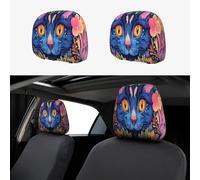 Among The Blue Cat Flowers Head Rest Cover Car Accessories, 2 Pcs Car Seat Headrest Cover, Washable Headrest Protector Universal Fit To All Car Suvs Truck Van Vehicles Auto