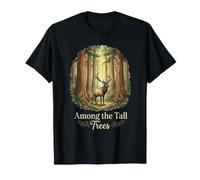 Among the Tall Trees Deer Forest Watercolor Nature Art T-Shirt