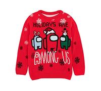 Among Us Christmas Jumper for Kids | Boys Girls Imposter Crewmates Game Knitted Xmas Sweater Outfit 9-10 Years Red