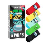 Among Us Crewmates Multicoloured Socks | 5 Pairs of Fun Graphic Designs for Boys | Comfortable & Playful Game Merchandise | Red, Yellow, Green, Blue & Black Character Apparel