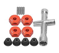 AMONIDA 12mm Aluminum Wheel Hex Adapter Set for 1/10 RC Car with Non-Slip Nut and Cross Wrench, Portable RC Accessory (Red)