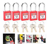 AMONIDA 38mm Lockout Padlock Nylon PA Steel Lock Body Non Slip with Chrome Plated Lock Beam Writable Label for Gas Power Nuclear Energy Logistics Transport (Red)