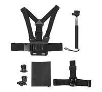 AMONIDA 5 in 1 Action Camera Accessories Kit for Universal Sports Cameras with Head Strap, Chest Harness, Selfie Stick, Perfect for Cycling and Hiking - Durable PC + Nylon