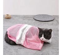 AMONIDA Adjustable Cat Bathing Bag with Handle and Zipper Design for Comfortable Grooming and Bathing At Home 60x42x32cm (Pink White)