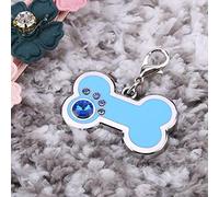 AMONIDA Alloy Rhinestone Decor Bone Shape Dog Cat Pet ID Tag Necklace Pendant for Engraving Pet's Name Prevention for Missing, Durable Zinc Alloy for Cat and Dog, Blue 1.3 * 0.9inch (Blue)