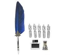 AMONIDA Antique Feather Dip Pen Unique Calligraphy Tool for Artistic Writing and School Supplies Gift Box (Blue)