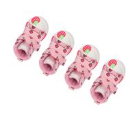 AMONIDA Dog Shoes Cute Canvas Strawberry Boots for Small Dogs Teddy Bichon Pomeranian 4 Pack Non Slip Breathable (Number 3(14 X 2.9 X 2cm / 5.5 1.1 0.8in))