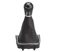 AMONIDA Durable Gear Shifter PU Leather Shift Knob with Cover Boot for Enhanced Driving Experience Black and Chrome 1 Pc (5 Speed)