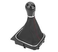 AMONIDA Durable Gear Shifter PU Leather Shift Knob with Cover Boot for Enhanced Driving Experience Black and Chrome 1 Pc (6 Speed)