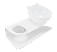 AMONIDA Elevated Cat Food Bowl 15° Inclined Double Bowls for Kittens and Small Pets Durable Plastic 2 Pack (White base + white bowl)