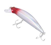 AMONIDA Fishing Lure, Lifelike Brightly Colored 3D Simulation Eye Bait, Strengthened Treble Hook Bait for River Ocean Boat Beach Lake Fishing (Red Head White Body)