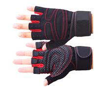 AMONIDA Fitness Gloves, Non Slip Microfiber Silicone Palm Breathable Gloves with Wrist Wrap, Ottoman Back for Weightlifting Gym Workout